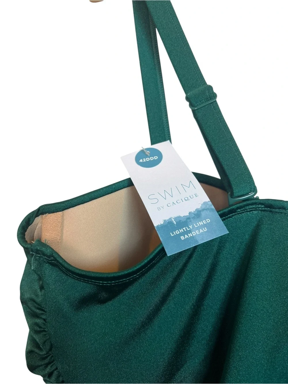 Swim by Cacique NWT Emerald Green 42DDD Lightly Lined Bandeau Tankini Top